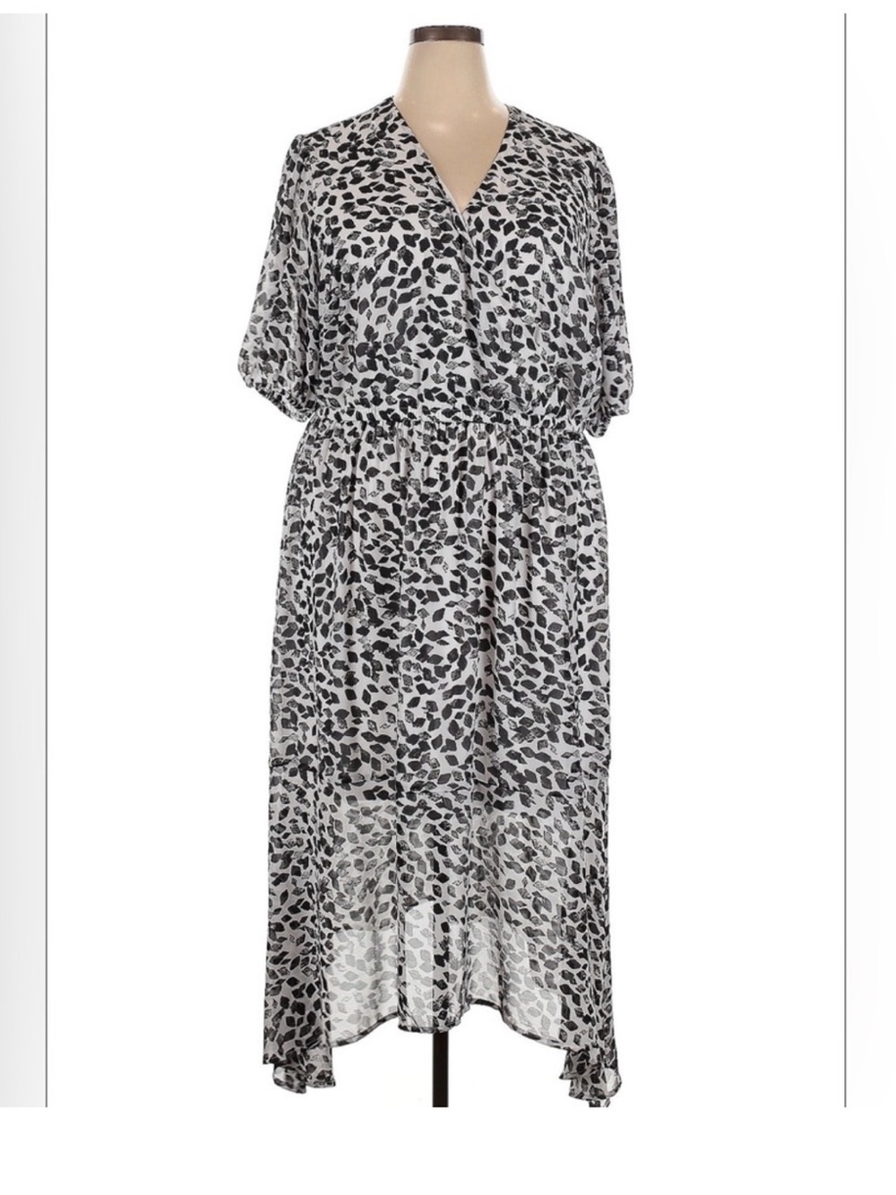 Lane Bryant Black & White Leopard-Print Midi Dress size 14